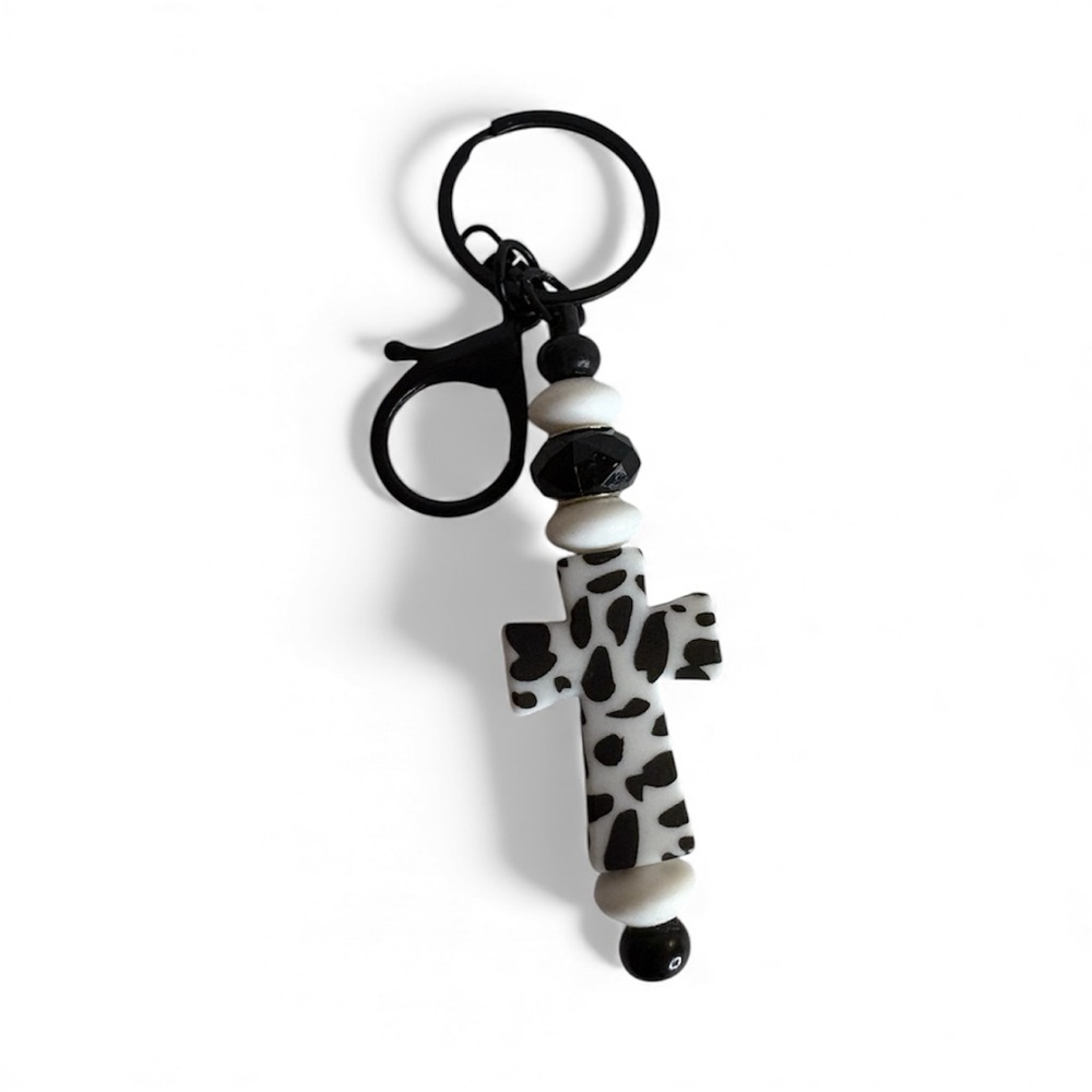 Black and White Cross Keychain for Kids